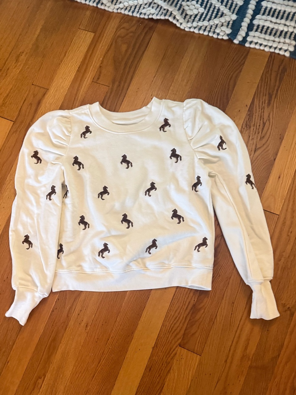 Maeve by Anthropologie Embroidered Horse Puff Sleeve Sweatshirt Size M